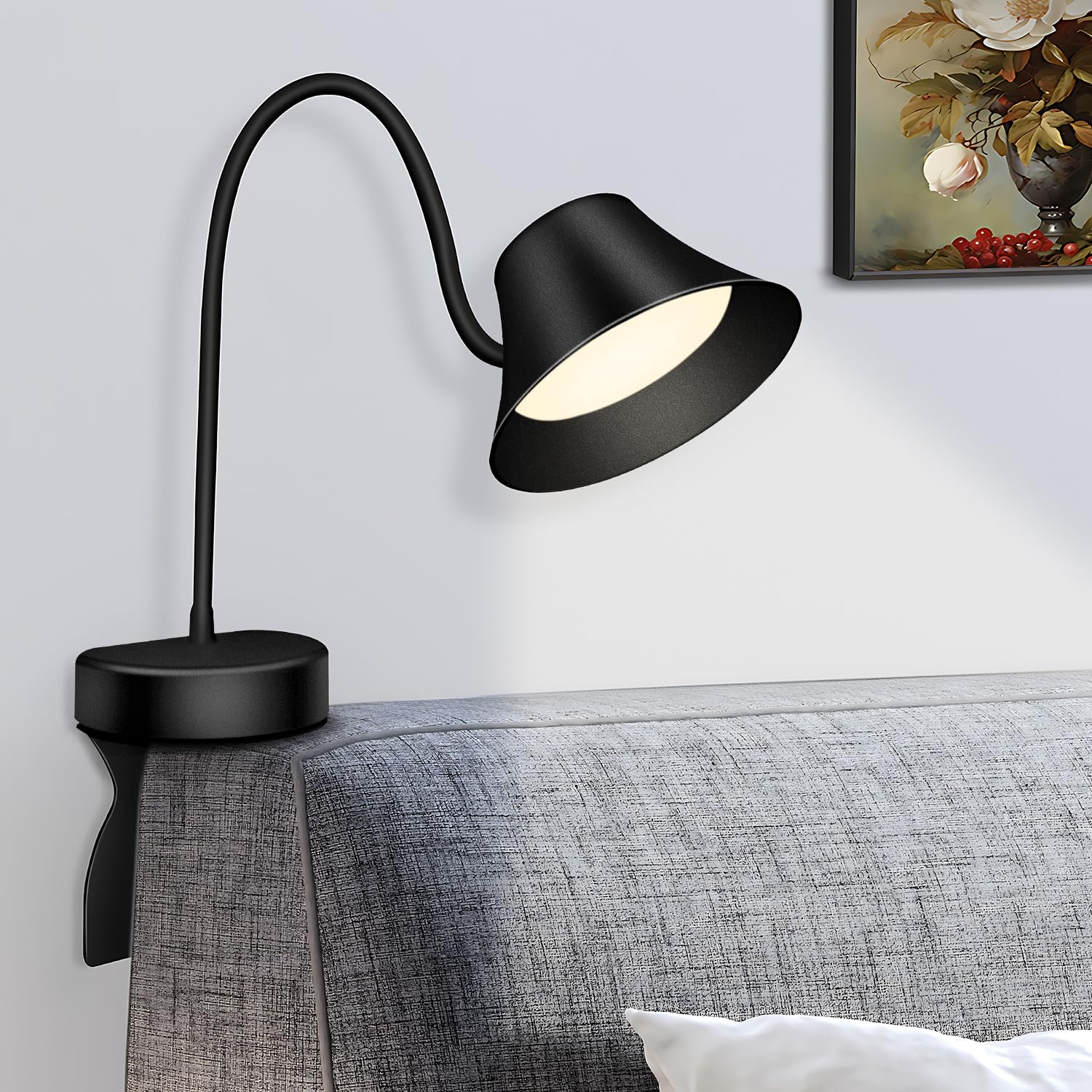 Photo 1 of TonyEst Headboard Reading Light - No Drill Installation Book Light for Bed, 3-Color Temp & 5 Dimmable Levels, 95+ CRI Natural Light with Flexible Gooseneck, Wall-Safe Bedside Lamp for Night Reading