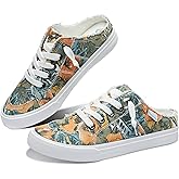 Obtaom Women Canvas Mules Memory Foam Clipper Fashion Sneakers Comfortable Slip-On Mule Backless Holiday Shoes