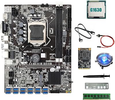 Nicfaky B75 ETH Miner Motherboard 12USB G1630 CPU 4G DDR3 RAM 128G SSD Fan Cable