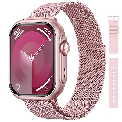 Health Fitness Trackers for Women Men: 100 Day Battery Life Activity Tracker with Answer/Make Call Blood Pressure SpO2 Sleep Heart Rate Monitor 120+ Sports 5ATM Smart Watch for iPhone Rose Pink 2 band