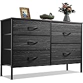 WLIVE Dresser for Bedroom with 5 Drawers, Wide Dressers with Drawer Organizers, Chest of Drawers, Fabric Dresser for Living Room, Closet, Hallway, Charcoal Black Wood Grain Print