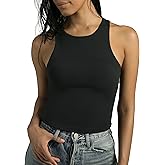 Colorfulkoala Women's High Neck Tank Tops Body Contour Sleeveless Crop Double Lined Yoga Shirts