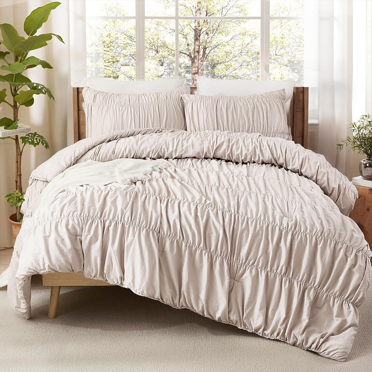 Photo 1 of *****PARTS ONLY****
Bedbay Cotton Ruched Comforter for King Size Bed,Breathable Cotton Boho Comforter
