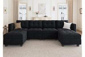 HONBAY Modular Sectional Sofa with Storage Velvet U Shaped Couch with Reversible Chaises Sectional Sofa with Ottomans, Black