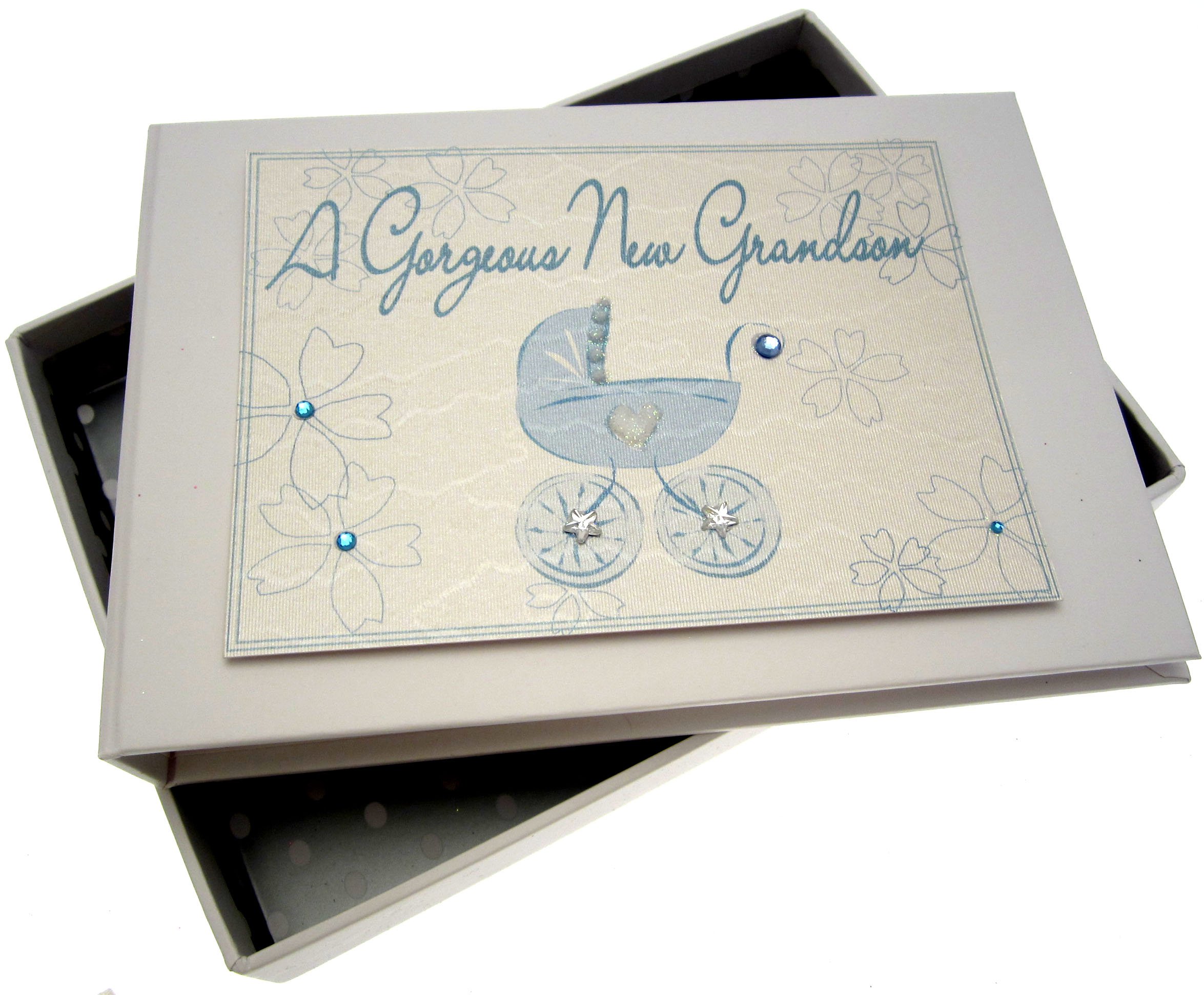 White Cotton Cards New Grand Son Tiny Photo Album (Blue Pram)