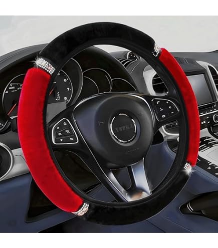 thumbnail image 2 of Checkered Plush Steering Wheel Cover Without Inner Ring - Universal Fit For Most Cars 2 of 12