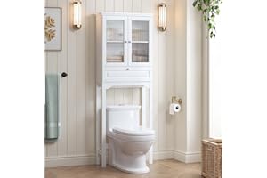 Spirich Over The Toilet Storage Cabinet with Muro Glass Doors, Over Toilet Bathroom Organizer with Tilt-Out Cube and Adjustable Shelf, White