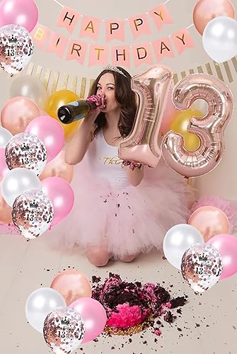 13th Birthday Decorations for Girls Rose Gold, Happy Birthday Rose