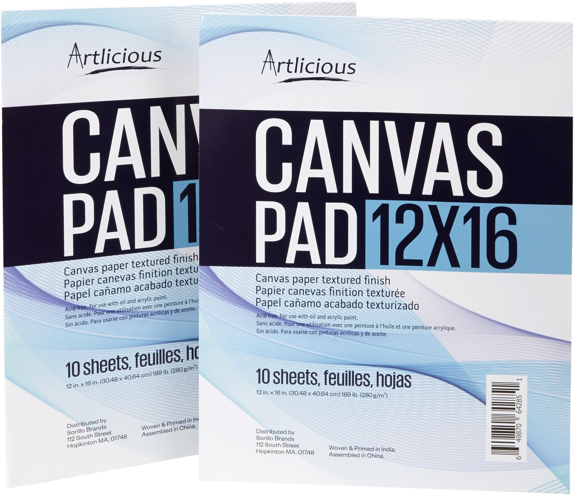 Artlicious - 12x16 Canvas Pads, 10 Sheets, 100% Duck Canvas, Triple Primed, Alternative to Stretched Canvas, Panels or Boards (2 Pads)