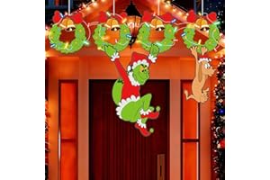 WAYNHUI Outdoor Christmas Fence Peeker Yard Signs Wreath with LED Lights- Party Decorations for Indoor Christmas Tree Decor, Yard, Garden, Door, Fence for Holiday (wreath)