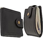 GE MARK Mens Leather Wallet with Money Clip - ID Window or Coin Pocket - Slim Bifold RFID Blocking - Genuine Thin Minimalist - Gift Idea (Black)