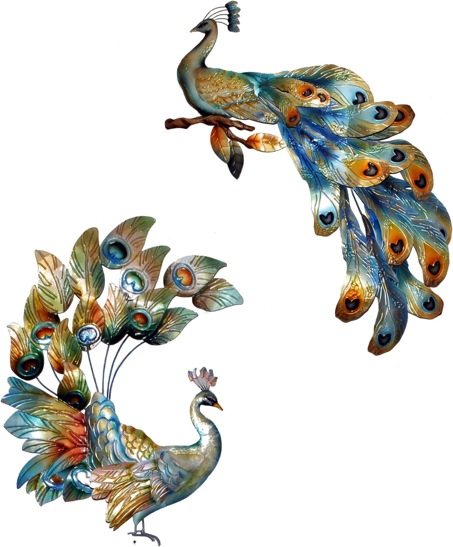 WorkingWonders Peacock Duo Metal Wall Art Decor, Set of Two