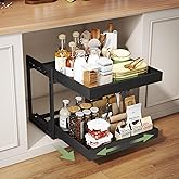 2 Tier Pull Out Cabinet Organizer ,Adjustable Width & Height,Expandable Pull-Out Drawers For Cabinets, Slide Out Shelves for Kitchen Cabinets / Countertop / Pantry,Heavy-Duty & Easy to Install(Black)