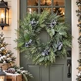 20 Inch Juniper Pine Wreath Christmas Wreath for Front Door Decor | Christmas Wreath Artificial Juniper Berry Wreath for Xmas Decor Door Window Mantle Outdoor Indoor Decorations