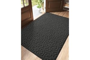 DEXI Front Door Entryway Mat Non Slip, 4x6 ft Large Washable Inside Entrance for House Floor Low Profile, Thin Entry Doormat Absorbent Dirt Trapper, Dark Grey