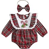 BemeyourBBs Baby Girl Christmas Outfit Ruffle Bubble Romper Long Sleeve Jumpsuit with Bow Headband Cute Newborn Girl Clothes
