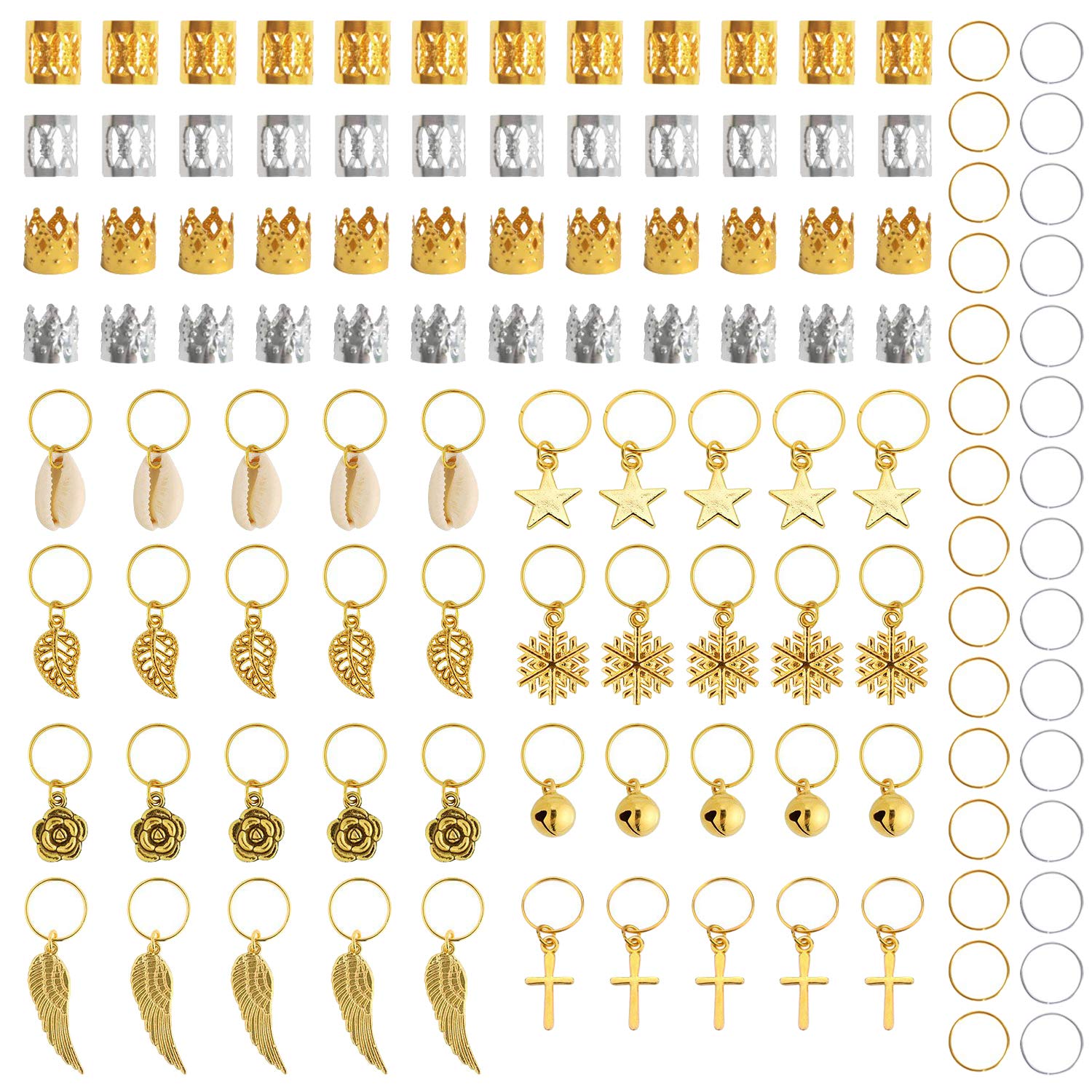 340PCS Hair Coil Dreadlocks Beads Aluminum Hair Cuffs Hair Jewelry Rings Clips for Braids Accessories (Gold and Silver)