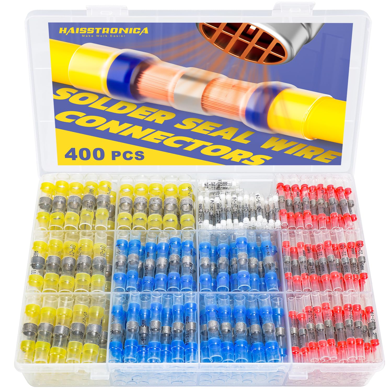 Photo 1 of 400PCS Solder Seal Wire Connectors-haisstronica Waterproof Heat Shrink Butt Connectors-Self Solder for Marine,Aircraft,Boat,Truck,Stereo,Joint