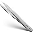 By MILLY Professional Slanted Tweezers | High Carbon Stainless Steel | Precision Slant Tips - Silver