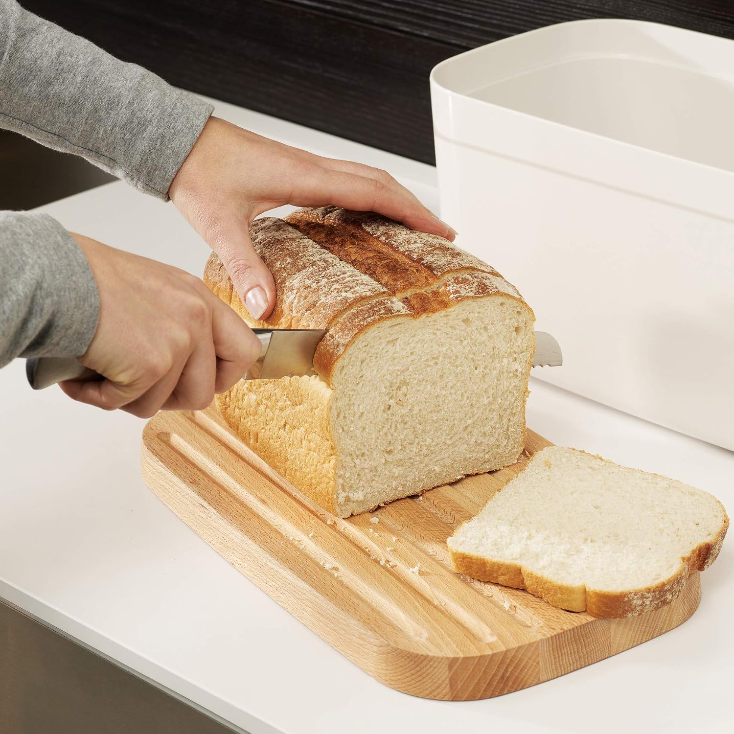 Joseph Joseph Bread Bin with Removable Bamboo Chopping Board Lid - White, 6 - Image 4