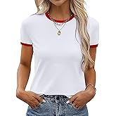 SOFIA'S CHOICE Ringer Tee Women Crew Neck Color Block Basic Summer Casual Short Sleeve T Shirt