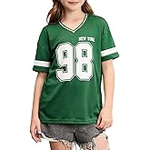 SHENHE Girl's Graphic Baseball Jersey Shirt V Neck Short Sleeve Loose Sport Teen Preppy Tshirt Top