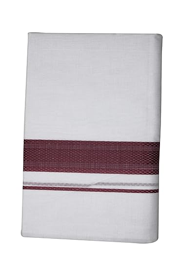 Cotton White Double Dhoti_White with Brown Border_380*127CM