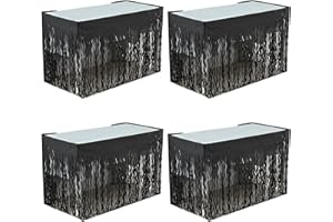 MZJU 4P Wavy Metallic Tinsel Foil Fringe Table Skirts for Rectangle Tables Backdrop Garland Curtains for Parade Floats Wedding Birthday Parties Decoration Graduation 2025 Christmas (Black)