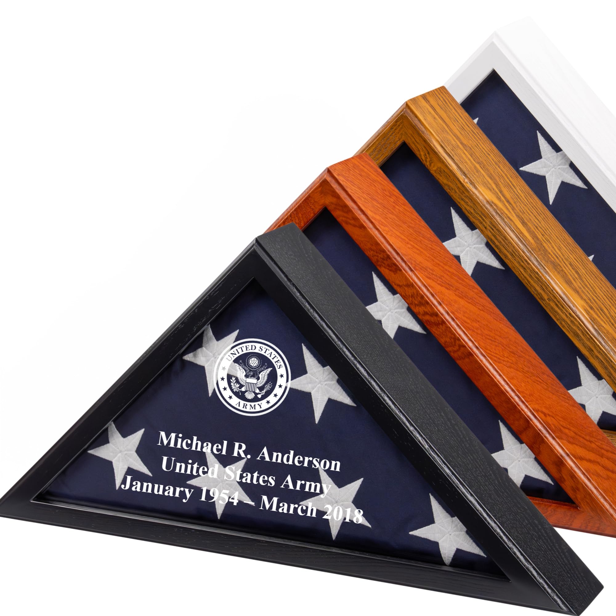 Personalized Flag Display Case for 5' x 9.5' Flag – All Military Branches Available, Veteran Memorial Display Case with Glass Front (Black)
