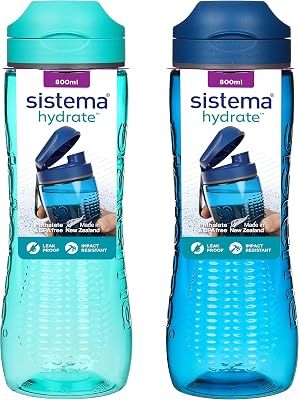 Hydrate Tritan Active Sports Water Bottle | 800 ml | Borraccia a prova di perdite | Senza BPA | Ocean Blue e Minty Teal | 2 pezzi