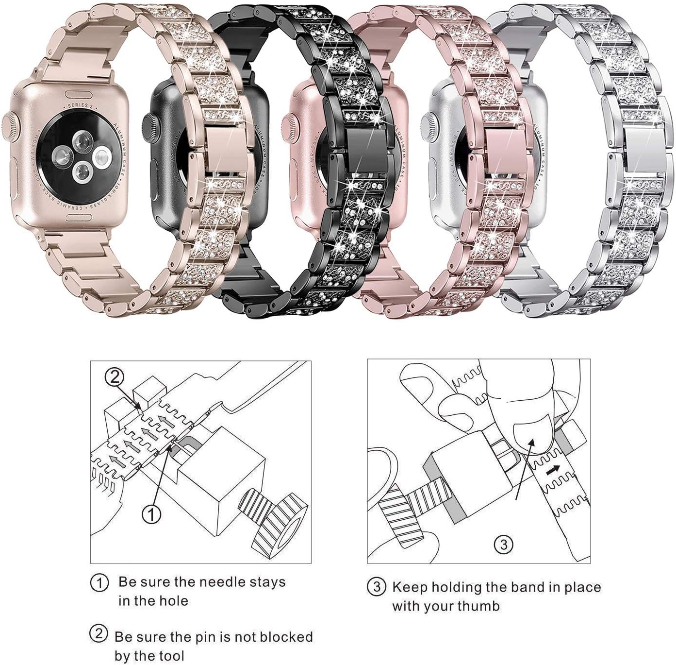 Myada Compatible for Apple Watch Strap 44mm iWatch Straps 42mm Women Diamond Rhinestone Glitter Wrist Strap Metal Bracelet Wristband Replacement Strap for iWatch Series SE 6/5/4/3/2/1 44mm/42mm - Image 5