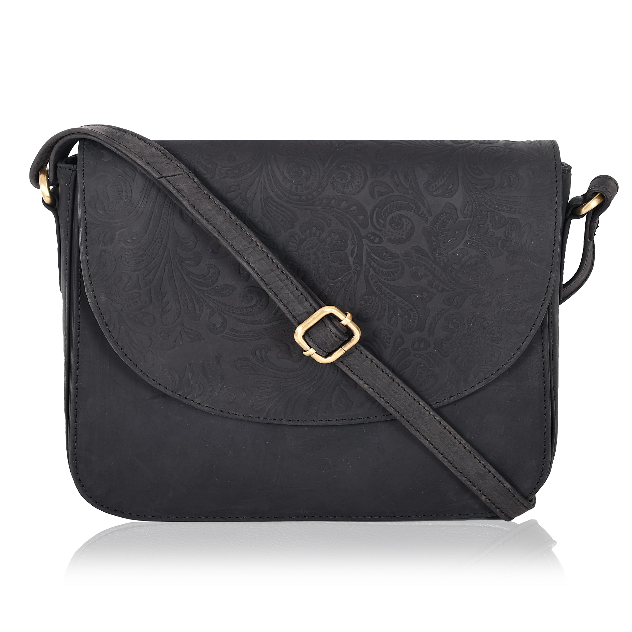 Photo 1 of Ozora Vintage Genuine Leather Shoulder Crossbody Purse For Women with Adjustable Strap, Mobile Pocket & Inside Zipper (E.Black Hunter)
