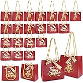 EUBUY 24 Pack Christmas Gift Bags 5.51x4.72, Reusable Christmas Tote Bags with Bow Ribbon & Handles for Xmas Holiday Party Birthday Gifts Supplies