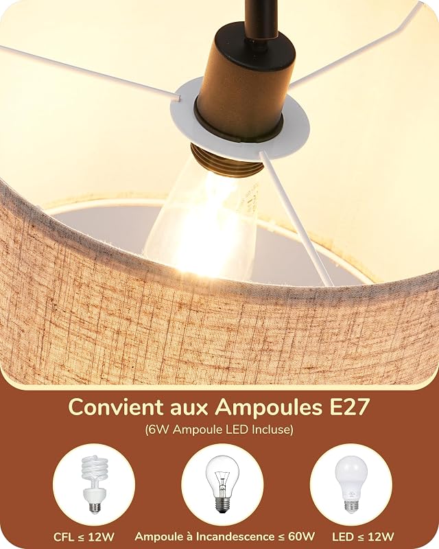 Lampadaire sur Pied Salon avec Abat-jour à Angle Réglable en Lin Beige, E27 Douille, 2700K Ampoule Incluse, Lampe à Pied en Métal avec Interrupteur à Pédale pour Chambre, Salon, Bureau