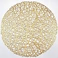 AdasBridal Gold Round Placemats for Dinner Table Set of 6 Metallic Hollow Out Line Circle Table Mats Vinyl Place Mats for Table Decor Wedding Accent Centerpiece