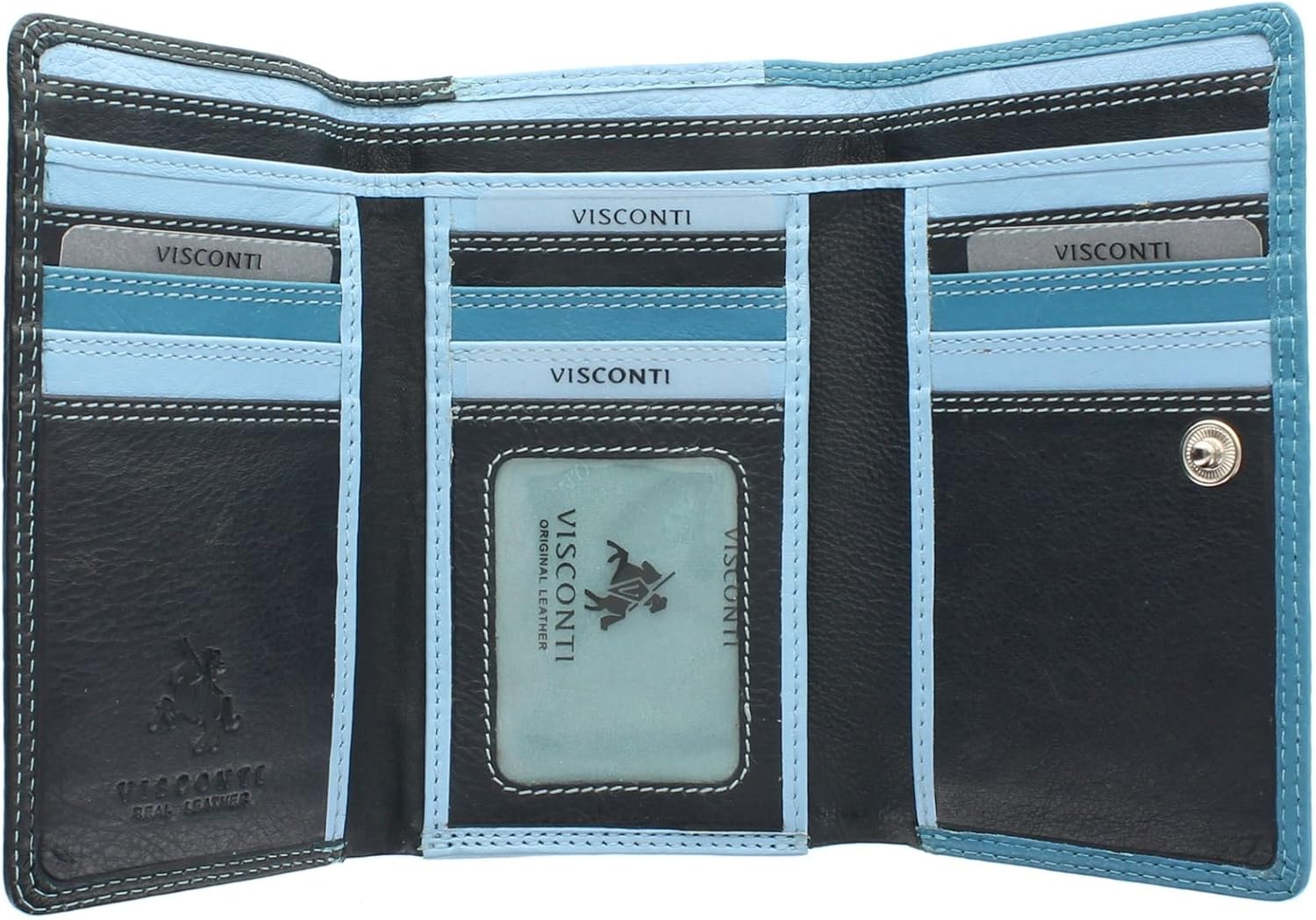 VISCONTI Rainbow Collection Bora Tri-Fold Leather Purse RFID Blocking RB43 Blue Multi