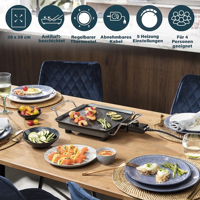 Plancha Chef Mini Classic schwarz 28 x 28 cm 4 Personen 1900 W Aluminium, 01.102210.01.005
