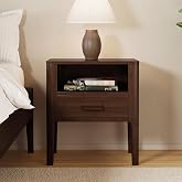 GDFStudio Bamboo Wood Nightstand with Drawer and Open Shelf, Mid-Century Modern Wooden Nightstand, Bedside Table End Table for Bedroom, Space-Saving Storage Cabinet, Soft Curved Edges, Chocolate