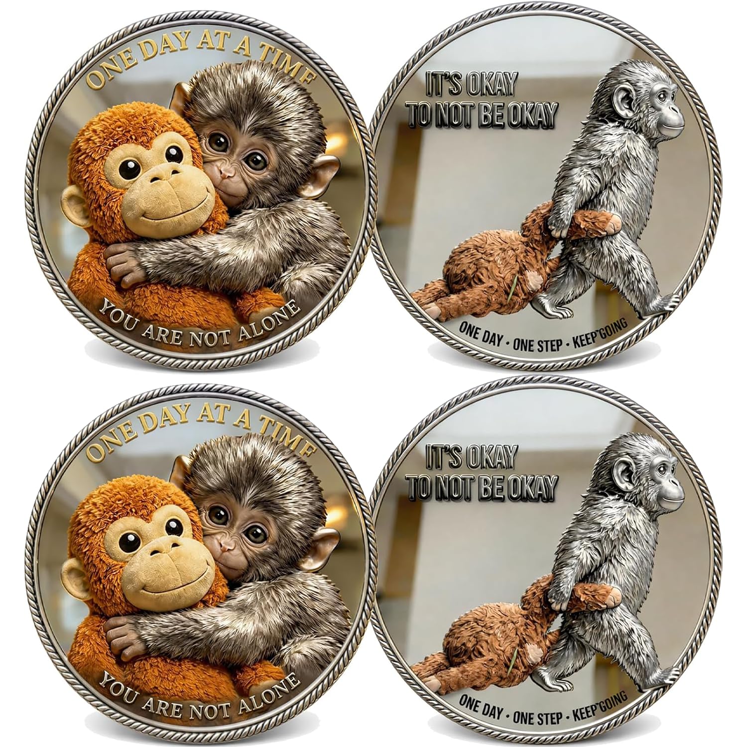FREECOZYER Emotional Support Coin, Punch Monkey Challenge Pocket Coin, Double‑Sided Collectible Token, Inspirational Mental Health Motivational Encouragement Anxiety Depression Recovery Gift (A 2PCS)
