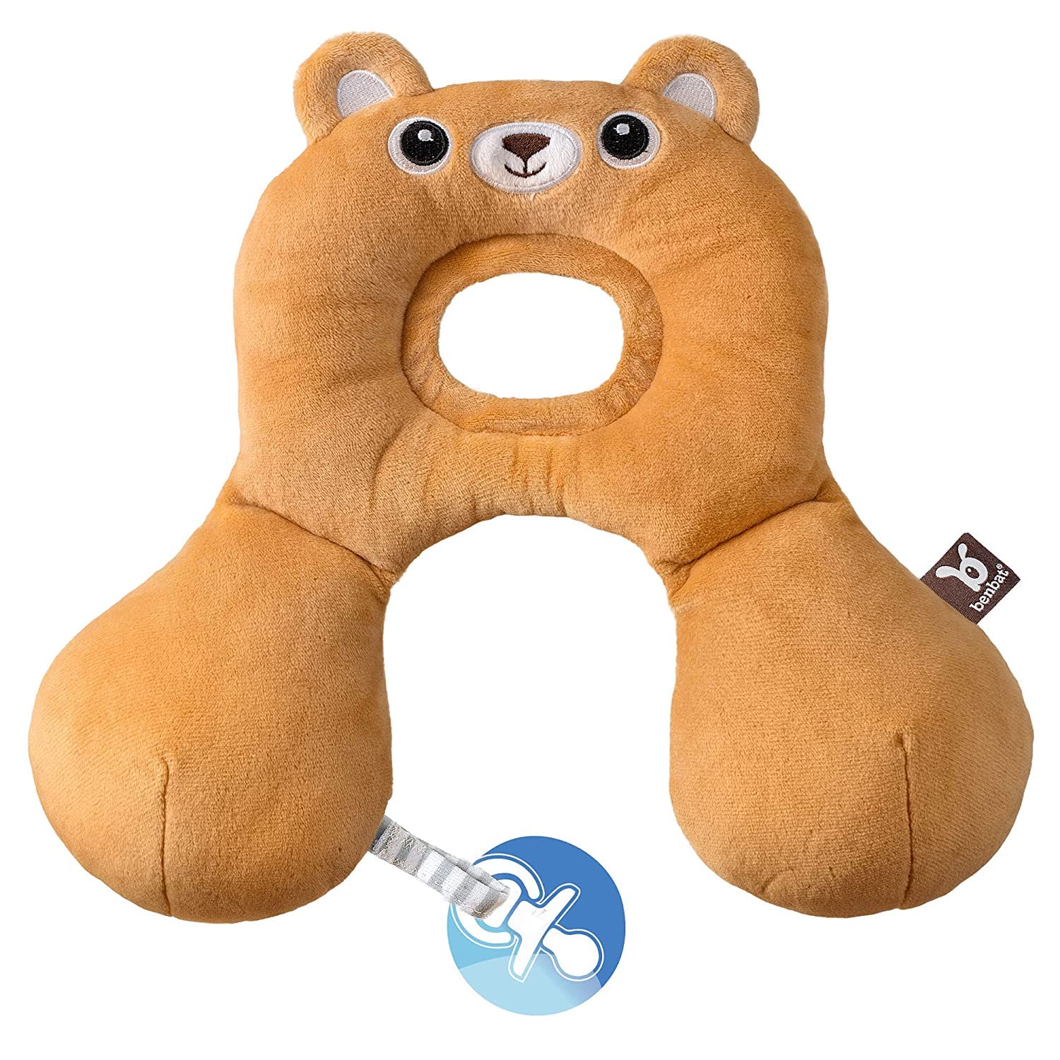 BenBat Newborn Headrest & Neck Support Pillow Baby Travel Pillow for Comfortable Sleep. Infant Brown Bear, 0-12 Months