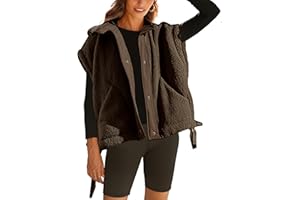 Athlisan Womens Fleece Vest Casual Sleeveless Button Down Sherpa Jacket Outerwear with Pockets