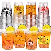 CHENGU Halloween Party Cups Happy Halloween Disposable Clear Plastic Cups Printed Party Cups for Party Decoration Supplies Drinkware Beer Beverage Ice Cream Snacks, 12 oz(60 Count)