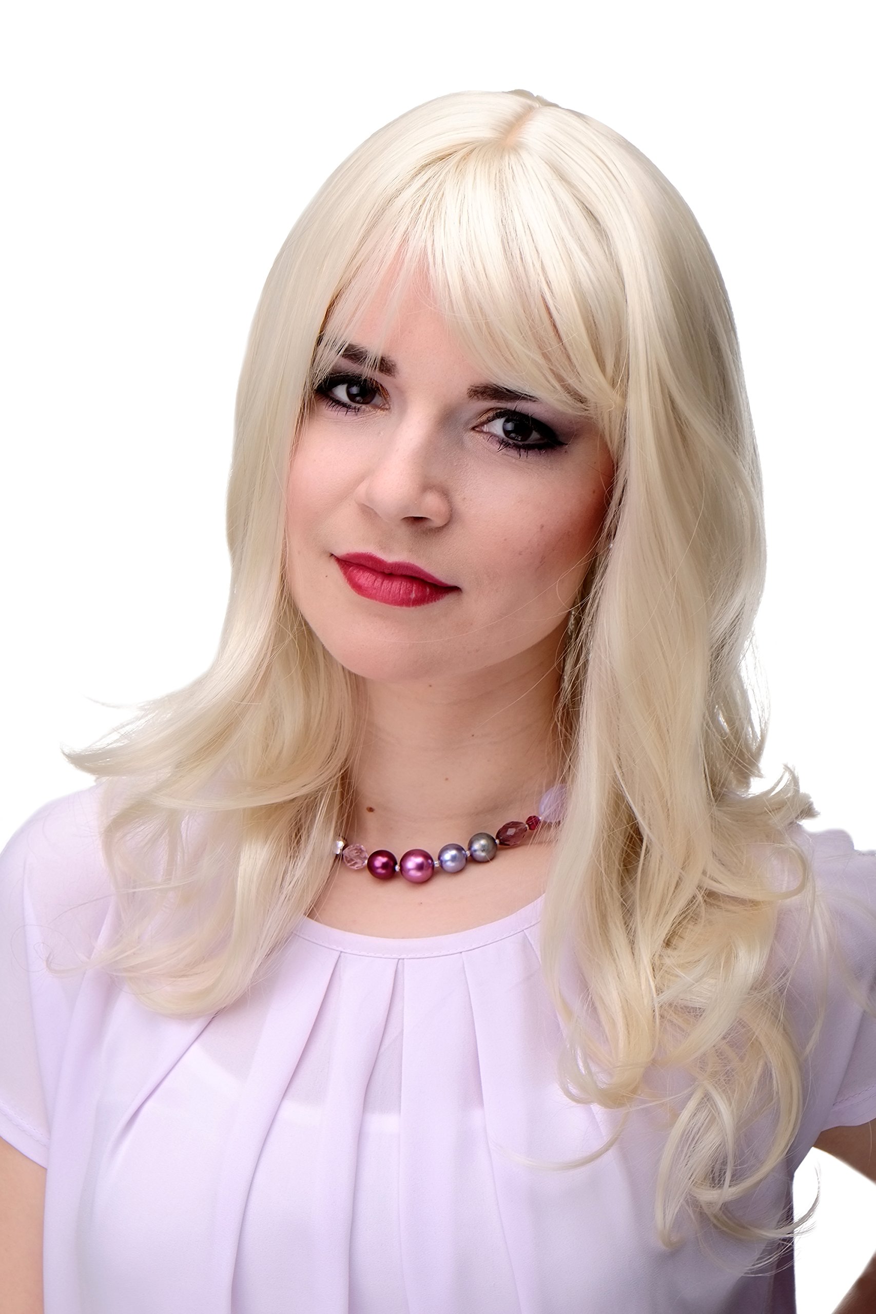 WIG ME UP 3001-303/220 Lady Quality Wig very long beautiful curling ends fringe bangs bright goldblond mix approx 21inch