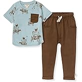 Burt's Bees Baby Baby Boys Short Sleeve Shirt and Pant Set, Top & Bottom Outfit Bundle, 100% Organic Cotton