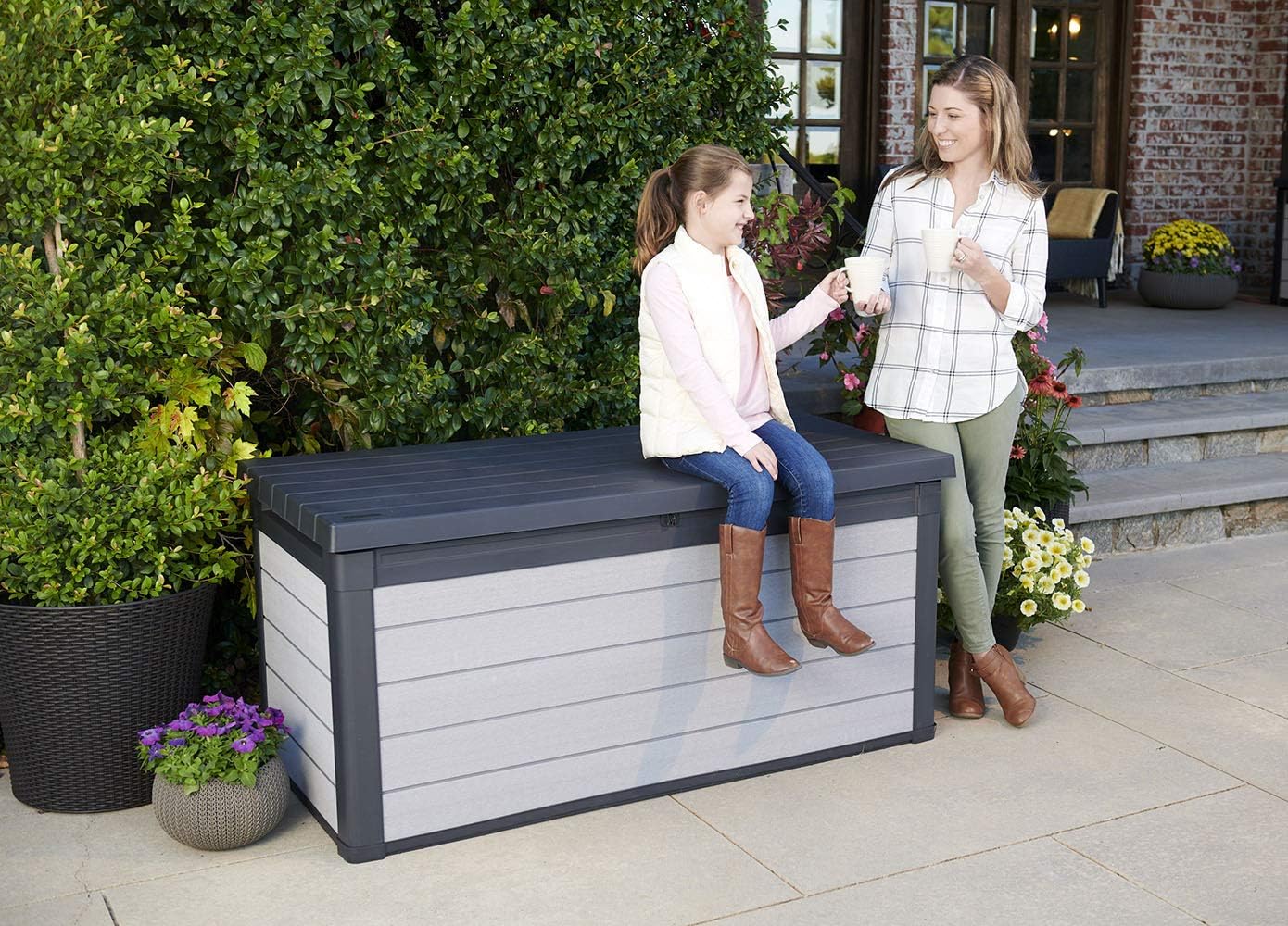 Keter Denali 150 Gallon Resin Large Deck Box-Organization and Storage for Patio Furniture, Outdoor Cushions, Garden Tools and Pool Toys, Grey & Black : Garden & Outdoor