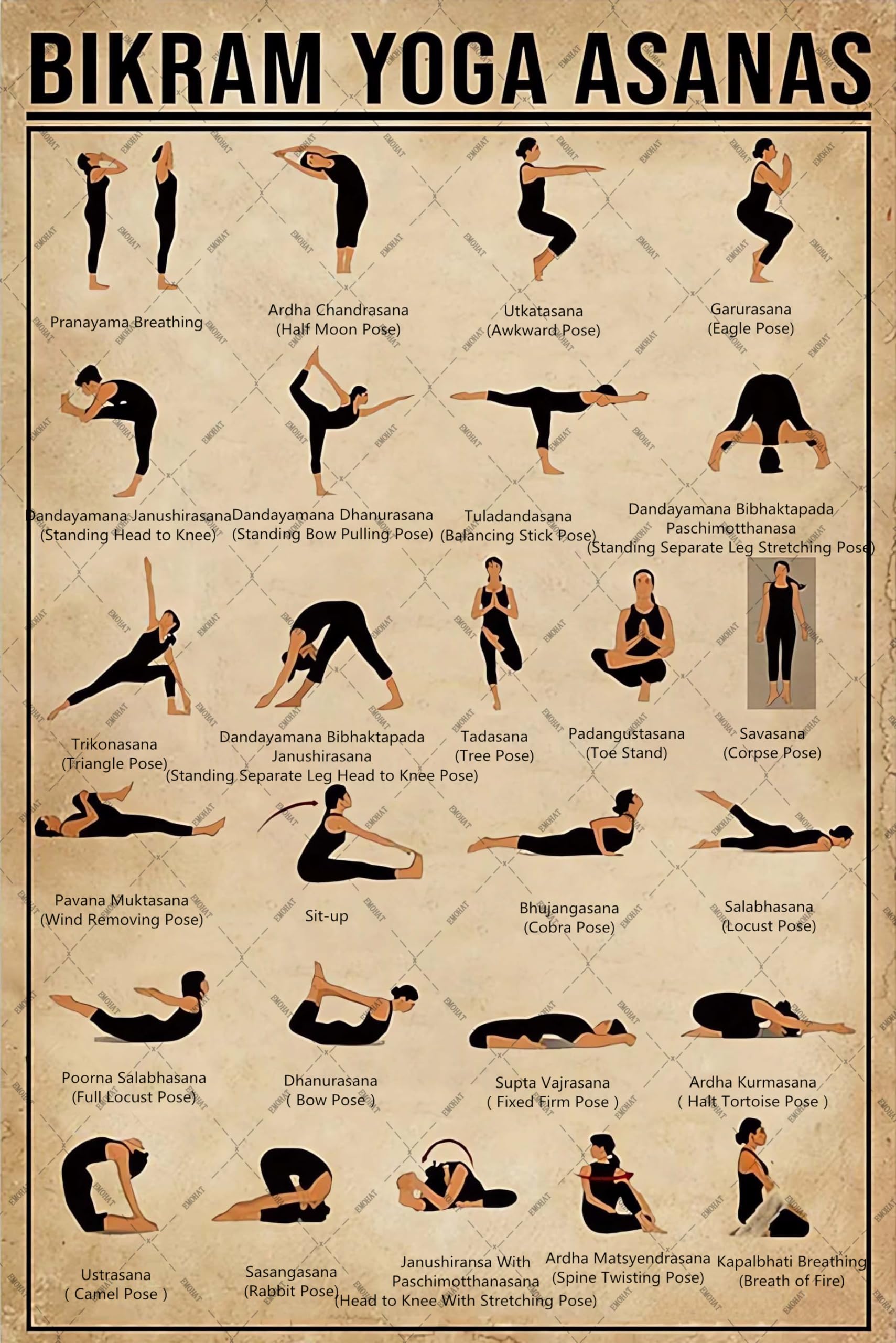 Photo 1 of EMOHAT Yoga Sign Bikram Yoga Asanas Metal Tin Signs Yoga Knowledge Learn Poster Retro Wall Decor Paintings Gifts For Classroom Dance School Bedroom Living Room 8x12 Inch