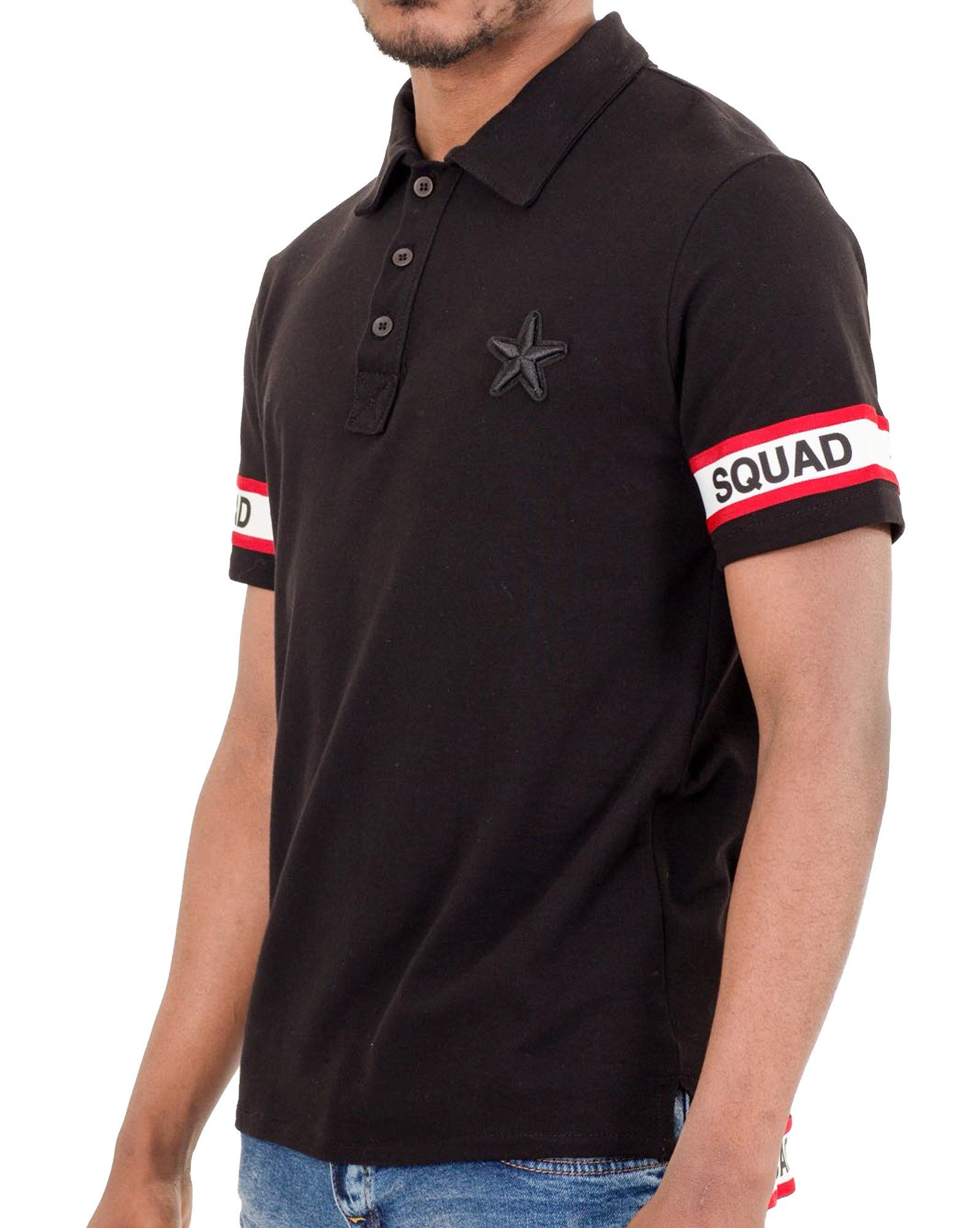 Uniplay Black Man Polo With colorful Stripes Logos