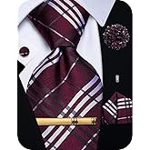 YourTies Tie for Men Silk Plaid Checkered Necktie Pocket Square Cufflinks Lapel Pin Tie Clip Set Business Wedding Party