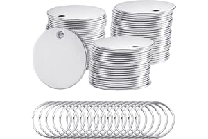 Therwen 100 Pcs 1.2 Inch Metal Stamping Blanks Silver Round Stainless Steel Blank Dog Tags with Hole Metal Polished Tags for Engraving with Key Rings for Bracelet Jewelry Making