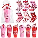 Capoda Valentine's Day Gifts for Women Bulk Red Pink Heart Crew Socks with Valentines Coffee Cups Galentines Exchange Gifts